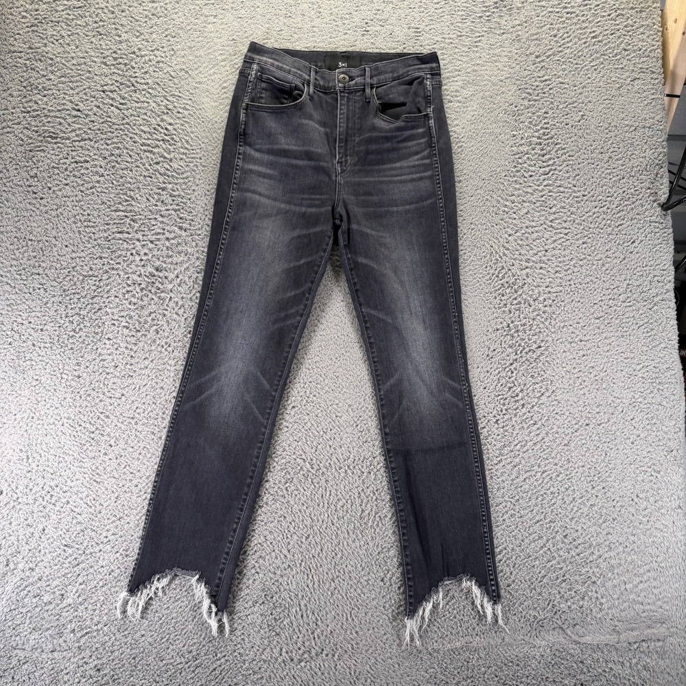 3x1 NYC Made Here Jeans Womens 29x28 Black Cotton Denim Straight Leg Frayed Hem